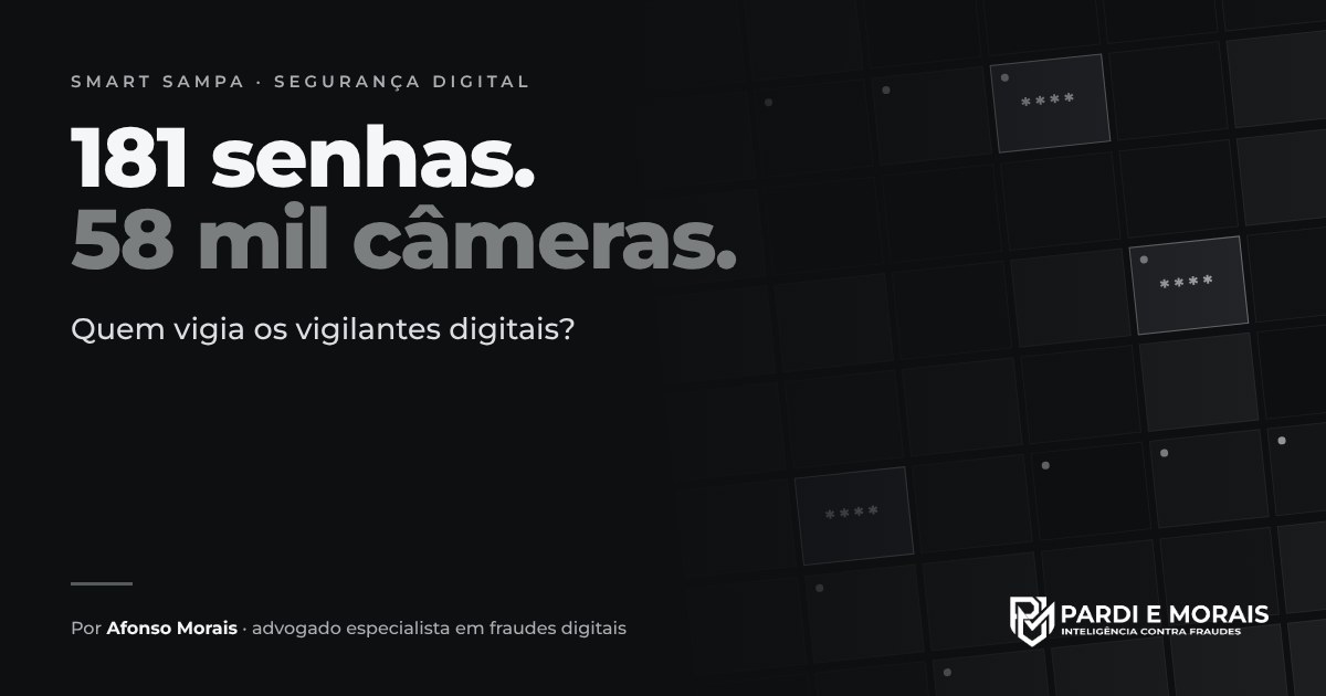 Arte com os números 181 senhas e 58 mil câmeras e a pergunta: quem vigia os vigilantes digitais?
